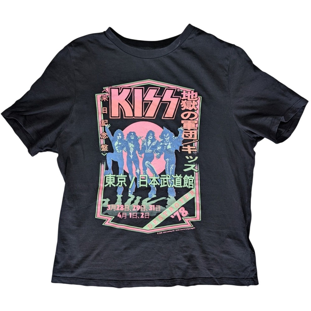 KISS H&M Divide XS Black Pink Graphic Short Sleeve Tee Shirt Oversized